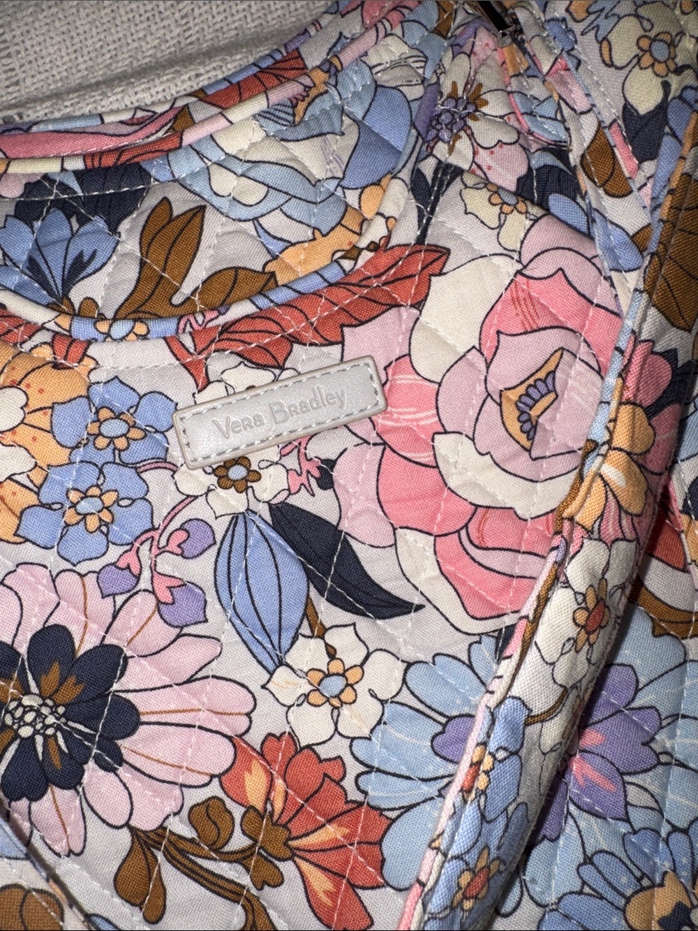 Vera Bradley Quilted Floral Tote in Pink, Blue & Brown - Picture 2 of 3